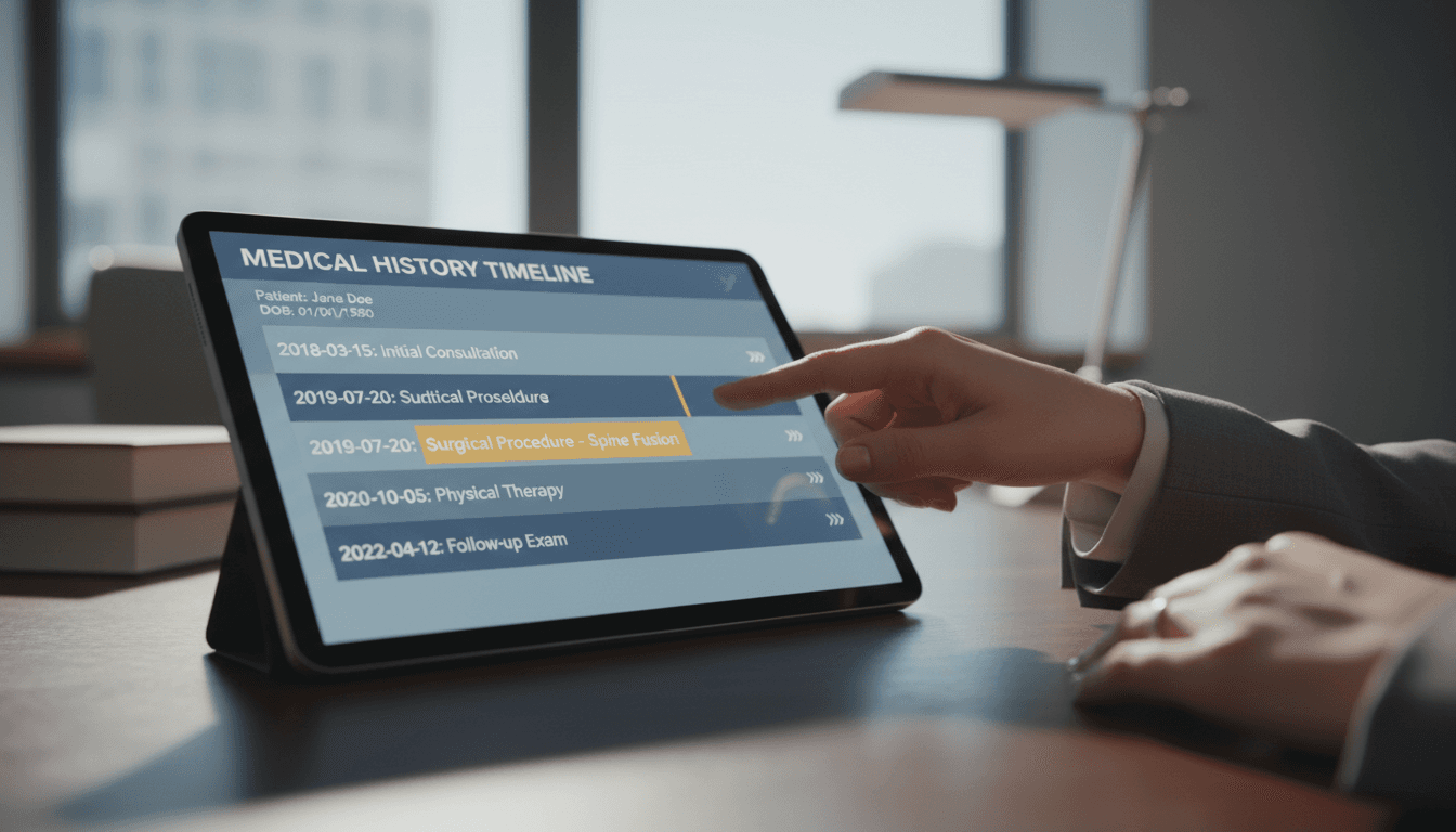 Medical Record Chronologies interface on tablet